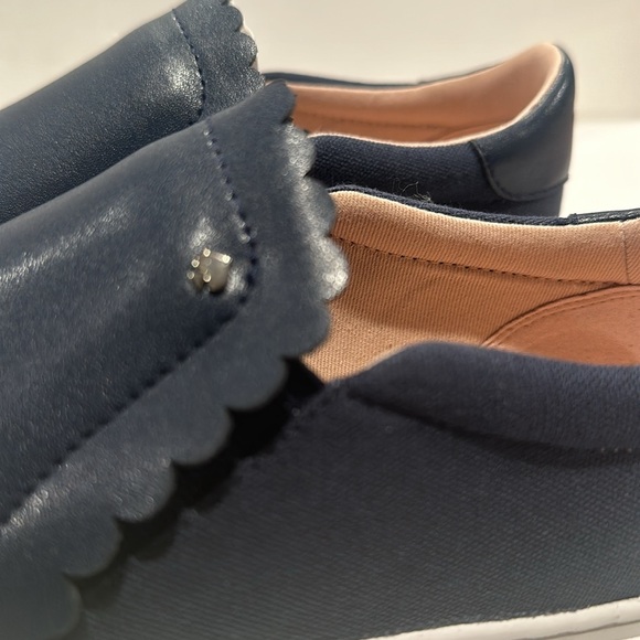Kate Spade Leather & Canvas Slip on Sneakers with Classic goldtone Heart. - Picture 5 of 7